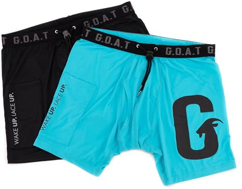 G.O.A.T Briefs Men’s Boxer Briefs (2-Pack) – Drawstring Waistband, Cell Phone Pocket, Breathable Performance Underwear | Black & Blue | Medium