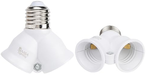 Simba Lighting E26 Light Bulb Socket Adapter Splitter to 2 Heads White Finish (2 Pack), Indoor and Outdoor Use for Ceiling Light or Lamp, Medium Screw Base
