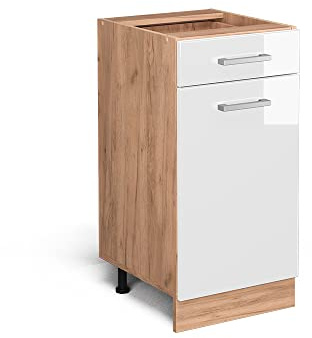 Vicco Küchenunterschrank R-Line, Weiß Hochglanz, 40 cm | 1 Schublade · Ohne Arbeitsplatte · Höhenverstellbare Füße · ✓ Leichter Zugriff · ✓ Frei kombinierbar