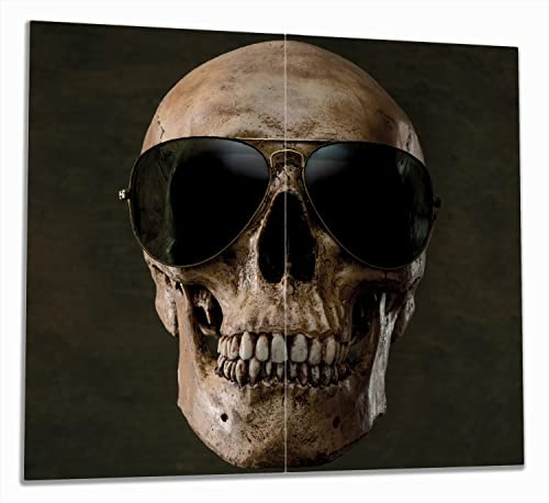 Wallario Herdabdeckplatte/Spritzschutz aus Glas, 2-teilig, 60x52cm, für Ceran- und Induktionsherde, Totenschädel mit Cooler Sonnenbrille