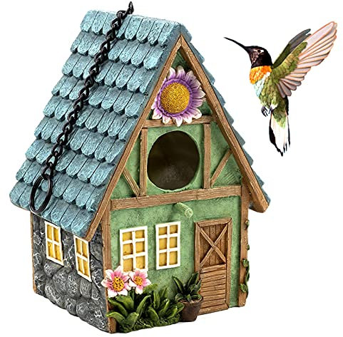 FIYSON Holz Vogelhaus Nistkasten 21 x 15 x 13cm Mit Dekorativem Holzdach, Haus für Vögel, Vogelhäuschen für Balkon und Garten, Kunst Hängendes Garten Deko