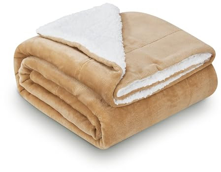 Juskys Fleecedecke 150x200 cm mit Sherpa - flauschig, warm, waschbar - Decke für Bett und Couch - Tagesdecke, Kuscheldecke Camel