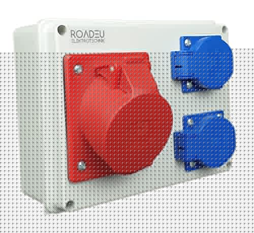 RoadEu - Quadro Elettrico di Distribuzione Industriale 16A 5P CEE con 2 prese Schuko da 230V. Distributore di corrente 16A, prese PCE. Presa Industriale da Parete Combinata