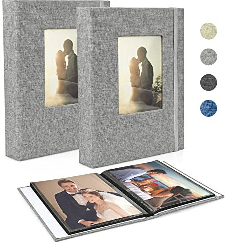 fotoalbum 13x18 Klein Mini Leinen Fotoalbum, 2 Packungen, Schwarz 26 Seiten mit 52 Fotos, Geburtstagsgeschenk