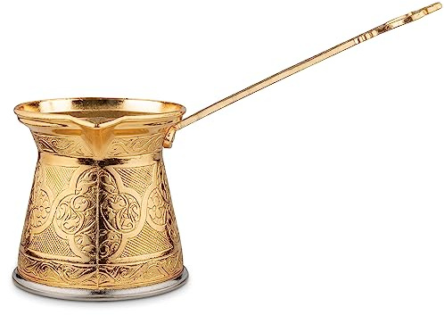 Alisveristime Authentic Turkish Coffee Pot, Handmade Cezve/Ibrik, 3.57-Inch Width, 3.57-Inch Height - 16.90 Ounce Enhance Your Coffee Experience Now! (5 Cup) (Gold)