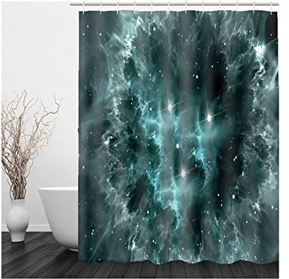 Whoiy Duschrollo Schwarz, Duschvorhang Um Die Ecke 165X200cm Polyester Shower Curtains Quadrat Blauer See Waschbar Wasserdicht