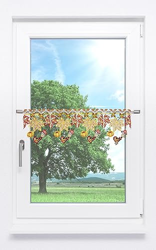 Plauener Spitze Scheibengardine Herbstliebe (Bx H) 64cm * 21cm rot/Multicolor