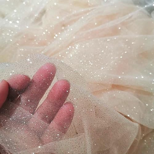 50cm x 150cm Soft Glitzer Tüllstoff Netzstoff zum Nähen, Bling Tüll Mash Stoffe Dekostoff für DIY Basteln Bekleidung Tüllrock Hochzeitskleid Schleier Vorhänge Tischdecken Hochzeit Party Deko,Sekt