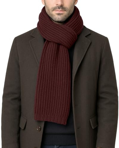 CLASSE77 - Sciarpa lavorata a maglia in lana - Stile maglia inglese a coste - Unisex - Artigianale, Made in Italy (Bordeaux)
