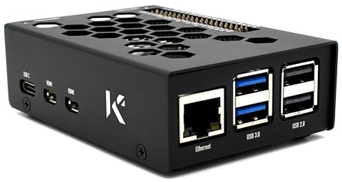 KKSB Raspberry Pi 5 Gehäuse - sandgestrahltes Aluminium - Platz für Raspberry Pi 5 Kühlkörper Lüfter - Lasergravierte Pin-Beschriftungen - Integrierter Startknopf
