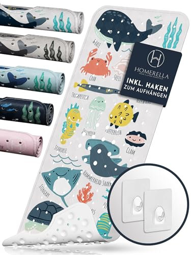 homerella® Alfombra de baño Antideslizante y Delicada con la Piel, 100x40cm, Incl. Ganchos | Esterilla de Tina sin BPA | Estera Resistente al Moho y Lavable a máquina | Alfombrilla de baño