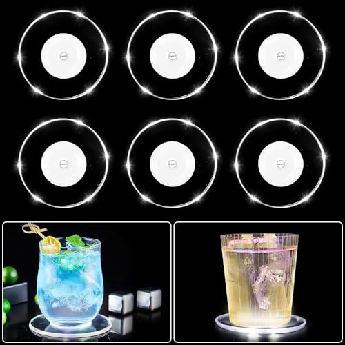 Aoreun LED Leuchtuntersetzer, 6 Stück leuchtende untersetzer Acryl LED Untersetzer für Glas Bar Saft Bier Hochzeiten Weihnachten Party Dekoration Geschenk (Runden)