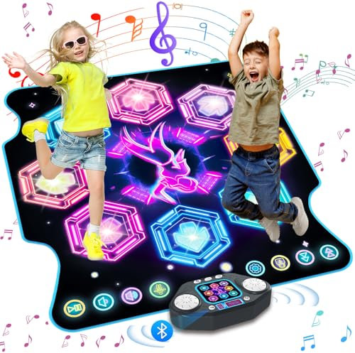 TERRAMUS Tanzmatte Mädchen Spielzeug für Kinder, 27 Levels Tanzmatte mit 8 LED Leuchten ab 3 4 5 6 7 8 9 10 11 Jahre Outdoor Montessori Geburtstag Geschenke Musikmatte mit Bluetooth Mädchen 3-12 Jahre
