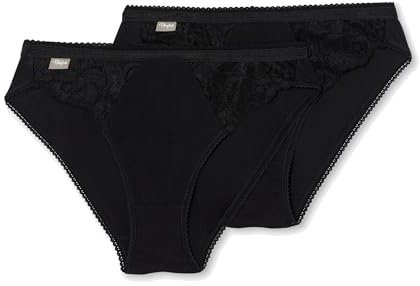 Playtex Slip Mini Cotone & Pizzo Donna x2, Nero, 3/M