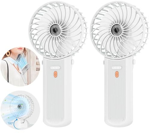Lepwings Handventilator, 2 Stück Mini Ventilator USB Wiederaufladbar, 5,5-16 Std. Laufzeit, 4 Windgeschwindigkeiten, Faltbarer Leiser Kleinventilator für Reisen, Büro, Zuhause und Draußen - Weiß