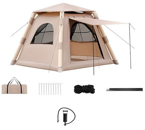 Aufblasbares Zelt, Tragbares Biwakzelt, Geeignet für Camping mit 4–8 Personen, Familienzelt für Familienwanderungen, Sofortzelt