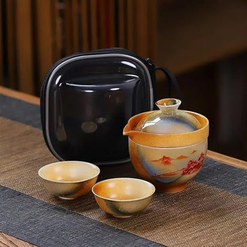 Juego de Tetera Juego de té de Viaje Taza Express Juego pequeño portátil Bolsa de Transporte Juego de té de Kung Fu al Aire Libre Juegos de té con Tetera (C)