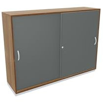Geramöbel Schiebetürenschrank mit Mittelseite, 4 Dekor-Einlegeböden, abschließbar, 1600x425x1152, Onyx/Nussbaum
