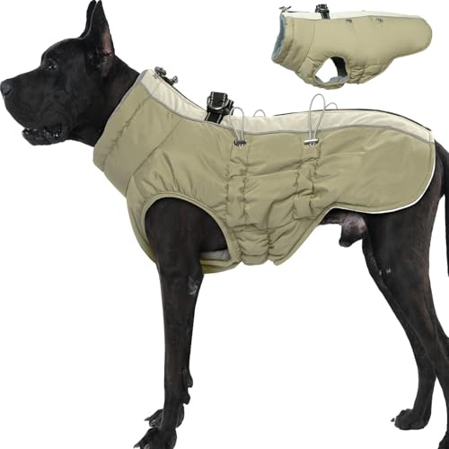Katzinst Hundejacke Grosse Hunde, Ärmellose Wasserbeständig Schneemantel Hund, Hundemantel mit Bauchschutz, Fleecekragen Hundemantel Gefüttert für Große Hunde, Deutsche Dogge, Aprikose, 3XL