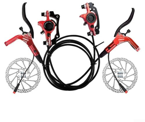 Yuanpgky Reaktionsfreudiges E-Bike-Bremsen-Set, hydraulische Scheibenbremsen, Mountainbike-Sets, hydraulisches Scheibenbremsen-Set mit Rotor, vorne und hinten (rot)