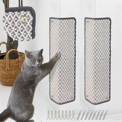 JanYoo 2 Stück Kratzmatte Katze, Kratzschutz Katzenkratzmatte Sisal Katzenkratzmatte Katzen Kratzteppich Kratzmatte Kratzbrett Wand für Schützt Teppiche und Sofas 60×25CM(Grau)