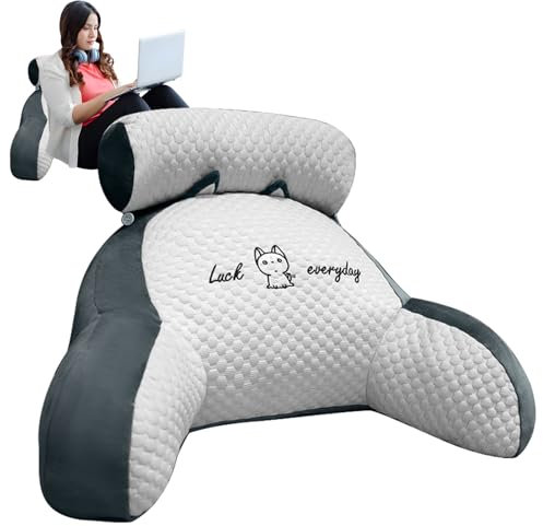 Suewidfay Lesekissen für Bett und Sofa, 70x50cm Groß Erwachsenen Rückenkissen, Komfortkissen Lesekissen mit Abnehmbarer Nackenrolle und Armlehnen, Lesesitzkissen zum Lesen, Fernsehen, Faulenzen