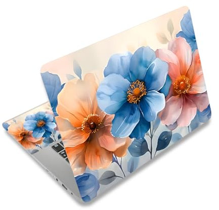 Laptop Decal Sticker Skin Cover, 12 13.1 13.3 14 15 15.4 15.6 Laptop Netbook Vinyl Art Skin Sticker Cover Notebook PC Protector (2 Wrist Pad Included), Removable Reusable, Watercolor Florals