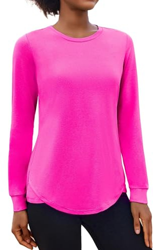 PINSPARK Damen Sport Fitness T-Shirt Langarm Funktionsshirt Laufshirt Atmungsaktiv Langarmshirt Sportshirt Gym Yoga Running Top Herbst Rosa L