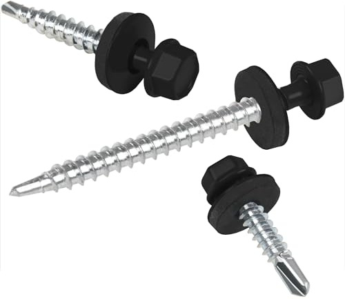 PAROTEC Trapezblechschrauben 4.8mm x 55mm, 200 Stück Selbstschneidende Schrauben mit EPDM Dichtscheibe Dichtung, Selbstschneidende Selbstbohrende Bohrschrauben Sechskantkopf, RAL 9005 Schwarz