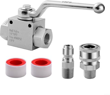 SMZhomeone High Pressure Ball Valve Stainless Steel 4500 PSI Pressure Washer Shut Off Valve 3/8 inch Quick Connect Feature For Quick Adjustments To Water Flow(3/8)