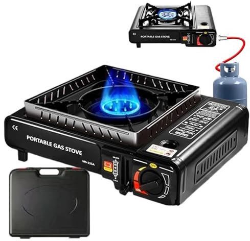 Estufa de Butano, Cocina 2 en 1, Hornillo De Ga s Portátil, Estufa de Ga s Portátil, Compacta con Estuche de Transporte, Quemador De Cocina Al Aire Libre Para Camping