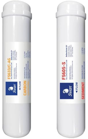Swan Set di Filtri in Linea per Impianti ad Osmosi - Filtro a Sedimenti e Filtro Gac a Carbon i Attivi elimina cloro, torbidità e particolato, sabbia, sedimenti e ruggine - 12 Pollici - 1/4 Filetto