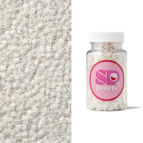 SD Pearls Zuckerstreusel, Weihnachten Streusel Essbar, Zuckerstreusel Weihnachten, Weihnachtskekse Deko Essbar, Streudekor für Kuchen (Schneeflocken, weiß, 75g)