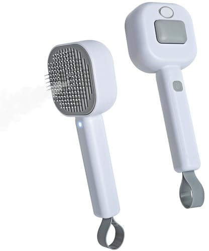 Cozary 4 in 1 Spazzola a Vapore per Gatti e Cani con Pulsante di Rilascio,Ricaricabile Spazzola Vapore con Lampada Antifungina per Massaggi Cura Depilazione,per Peli Lunghi e Corti Gatti Cani Conigli