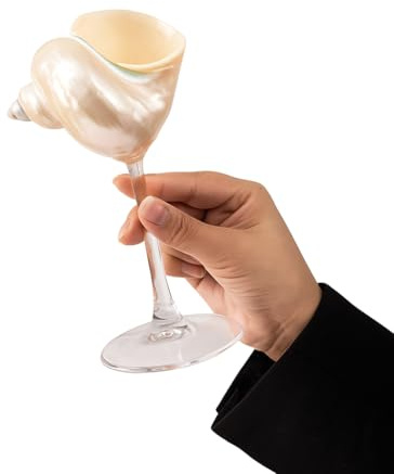 Exquisite Natural Conch Beach Wine Glass Wedding Champagne Glasses Martini Glasses Cocktail Glass for Birthday Wedding Bridesmaids Anniversary Party (White/Glass)