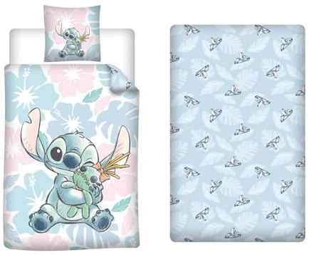 Stitch 3 Piezas Funda Nórdica Cama 90 140x200 + Funda + Bajera 90x200 Niño | Funda nórdica + bajera 90x200 listo para usar | Disney Lilo & Stitch | Oeko-Tex | Habitación niña completa