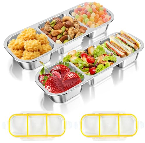 lompyeu Snackbox mit Fächern,2 Stück 600ML Edelstahl Snackbox | BPA-frei Brotdose Mit Fächern Bento Box für Schule,Arbeit