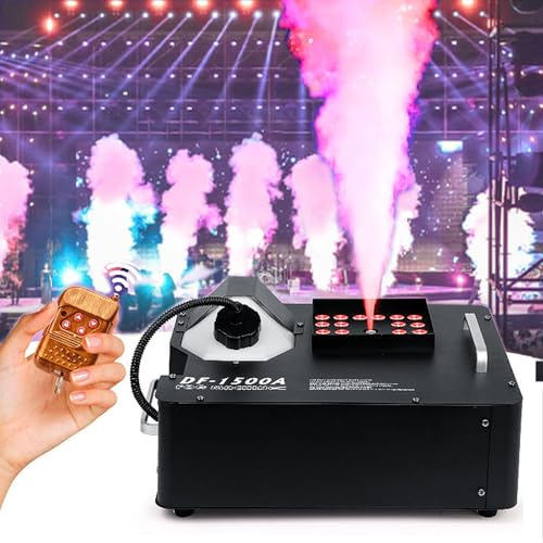 QFGain MáQuina De Humo Vertical con PulverizacióN - Humo A Base De Agua, DM×512/Control Manual/Remoto, 18000 Cfm, Efectos De IluminacióN Led De 24 Colores, Tanque De 300 Ml, ProyeccióN De 8 M 1500W