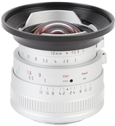 Plyisty 12-mm-F2-Festbrennweitenobjektiv mit Manuellem Fokus, Ultraweitwinkel-APS-C-Objektiv mit 10 Blendenlamellen für Aufnahmen bei Schwachem Licht, für das Modell der X-Serie (Silver)