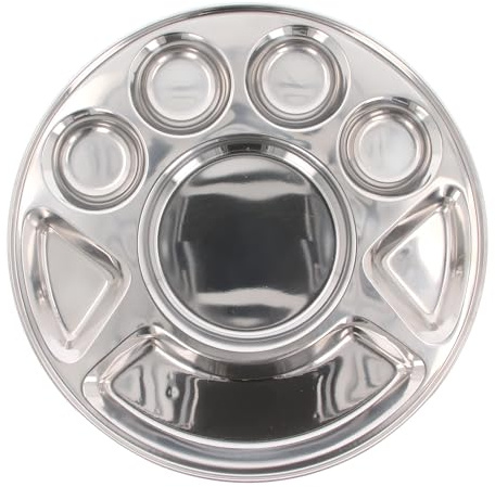 GK Global Kitchen Stainless Steel Thali 8 Compartment Indian Dinner Plate Round Large Serving Platter Divided Plates Dish Metal Section Food Snack Meal Tray