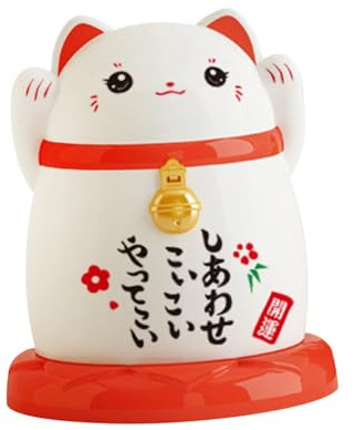 kesurpae Contenitore per stuzzicadenti creativo, tradizione cinese, gatto fortunato, bellissimo contenitore multifunzionale, per stuzzicadenti, per bastoncini di cotone, multiuso, Bianco, 6.6x7.7 cm