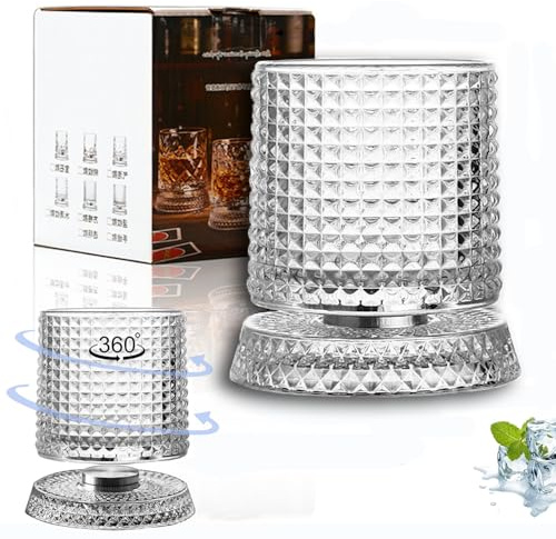 LIBRNTY Vasos de whisky,vasos de whisky giratorios,280ml/360° giratorio con posavasos,vasos de whisky relajantes de descompresión,Vidrio de Whisky Personalizados Regalos para Hombres (B002)
