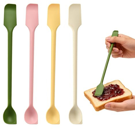 KLINNA Juego de 4 mini espátulas de silicona, raspador de masa de doble cara, pequeño rascador de cocina para botellas estrechas, mermelada, loción de belleza, cremas, espátulas de silicona