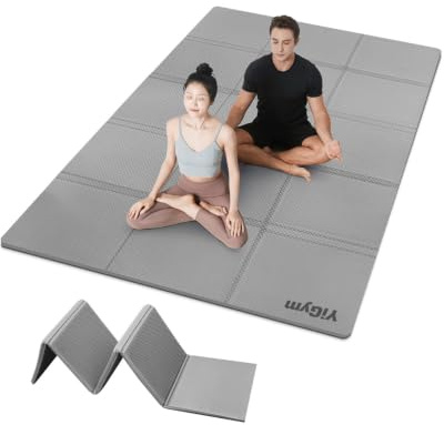 YiGym Tapis de yoga pliable XXL - 200 x 130 cm - Antidérapant - En TPE - 5 mm/10 mm d'épaisseur - Avec sac de transport - Pour la maison, les voyages, le pilates