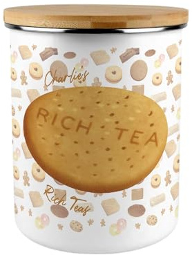Purely Home Novelty Personalised Biscuit Tin - Extra Large Enamel Kitchen Storage Cookie Jar Gift - Rich Tea Biscuit