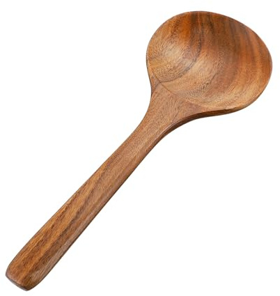 HANABASS Cuchara Sopera de Madera de Teca para Cocina, Utensilio sin Pintura Que No Daña Ollas ni Quema Manos, Adecuado para Uso Hogar o Tienda de Alimentos