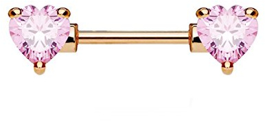 beyoutifulthings Brustwarzen-Piercing ZIRKONIA Herzen Brust-Piercing Intim-Piercing CHIRURGENSTAHL Silber Gold Roségold Stab 1,6mm 12/16mm