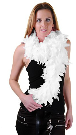 Fashion's island Boa en plumes pour femme - Accessoire de déguisement pour enterrement de vie de jeune fille, blanc, One Size (150cm)