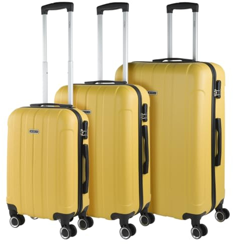 ITACA - Maletas de Viaje Rígidas ABS - Maleta de Viaje Cabina, Maleta Mediana y Maleta Grande - Asa Telescópica, 4 Ruedas Giratorias y Candado de Combinación, Amarillo, 55 cm + 63 cm + 73 cm