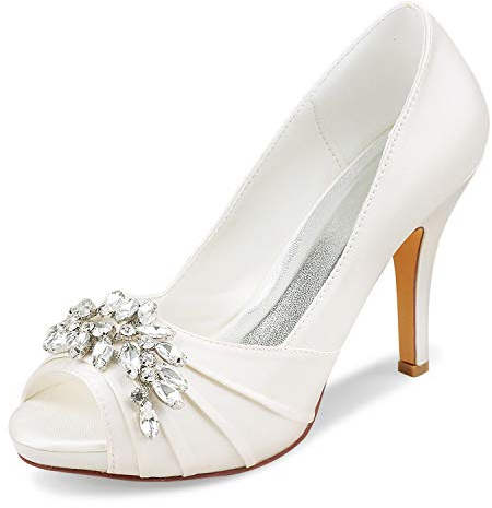 Emily Bridal Wedding Shoes Women Peep Toe Beaded High Heel Wedding Shoes Mother of The Bride Shoes(8.5 UK,Ivory)